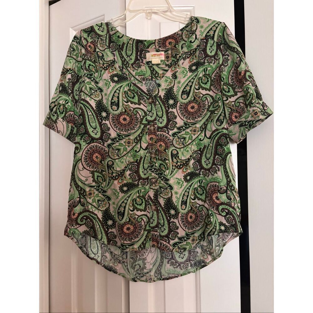 Maeve Button Front Paisley Print Blouse